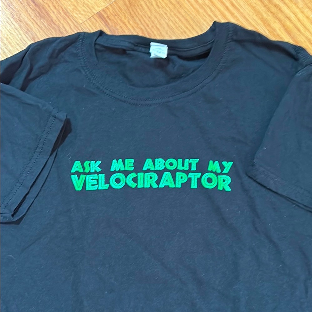 Black Youth T-Shirt with Hidden Green Velociraptor